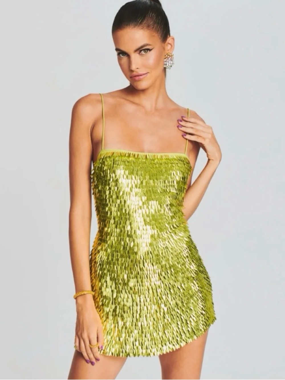 Retrofete Lime Green Sequin Mini Dress